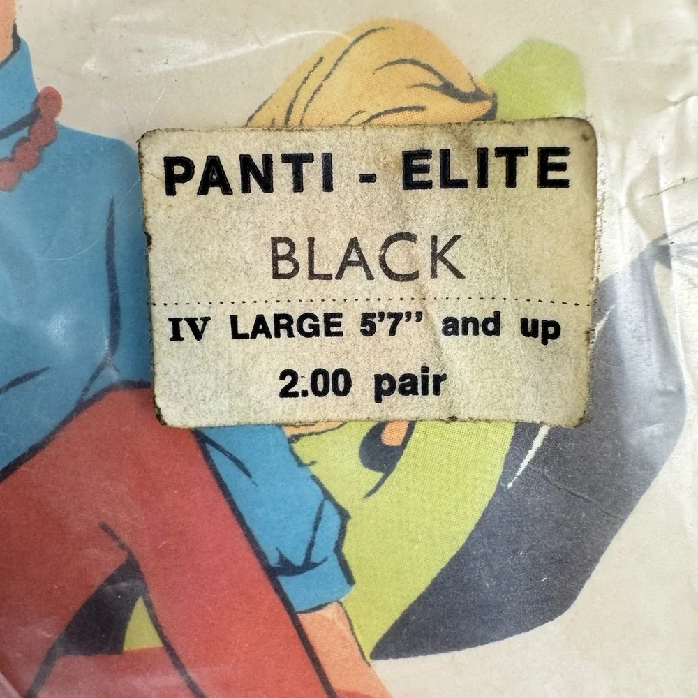Vtg Bonnie Doon Pantyhose Panti-Stocking Large Black Nylons Seamless 60s Italy